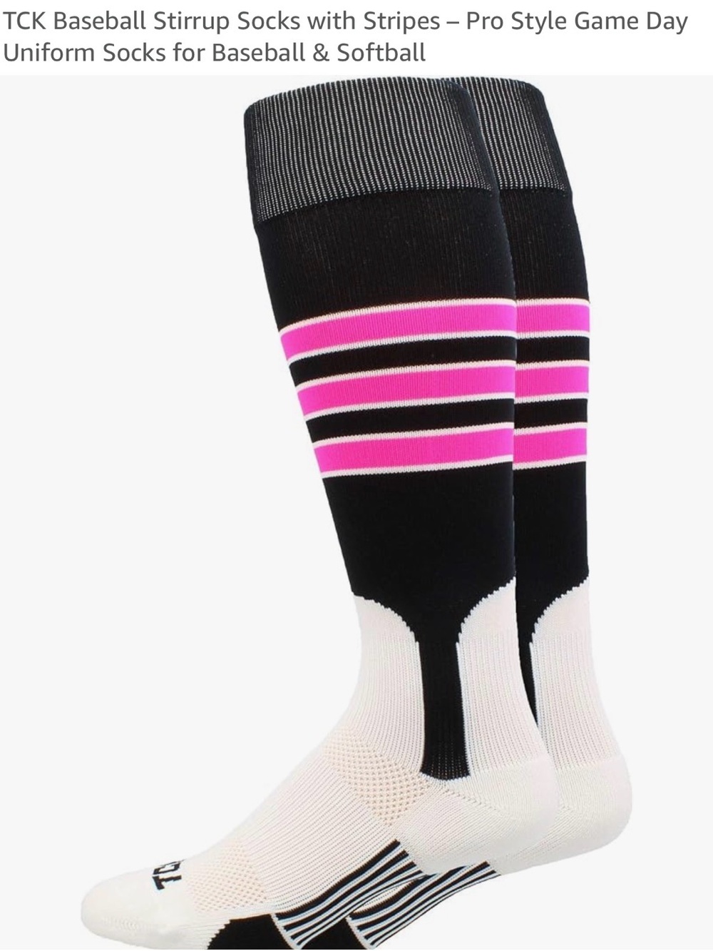 TCK Women’s Black Stirrup Athletic Socks with Pink Stripe